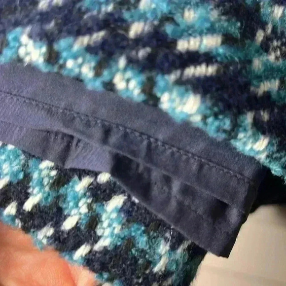 LOFT Wool Blend Tweed Zipper Mini Skirt Size 8 Navy, Teal & White - Picture 5 of 8